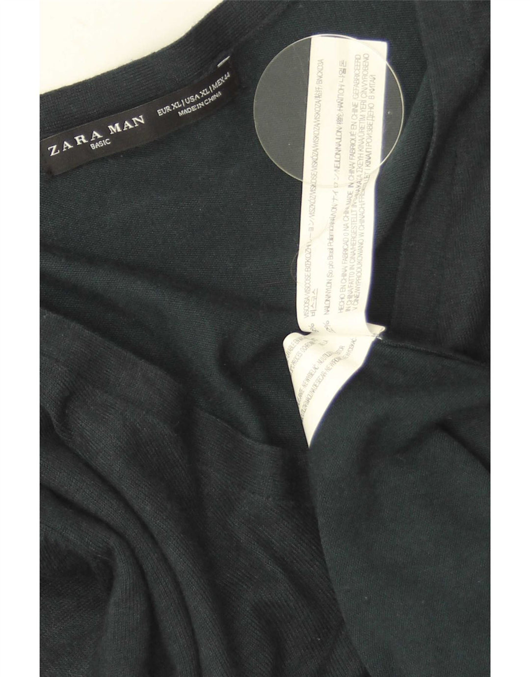Zara Herren-Pullover mit V-Ausschnitt, XL, grüne Viskose
