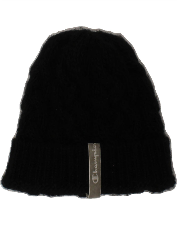 CHAMPION Womens Knit Beanie Hat One Size Black Acrylic Vintage Champion and Second-Hand Champion from Messina Hembry 