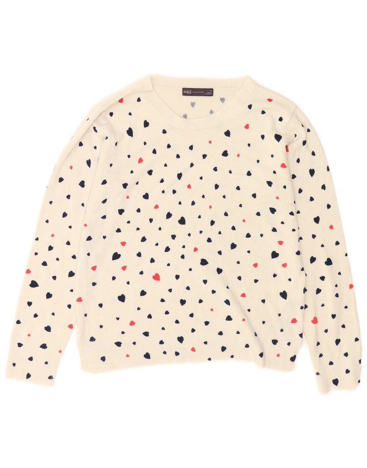Marks & Spencer Damen-Pullover mit U-Boot-Ausschnitt, Gr. 12, mittelweißes Herz