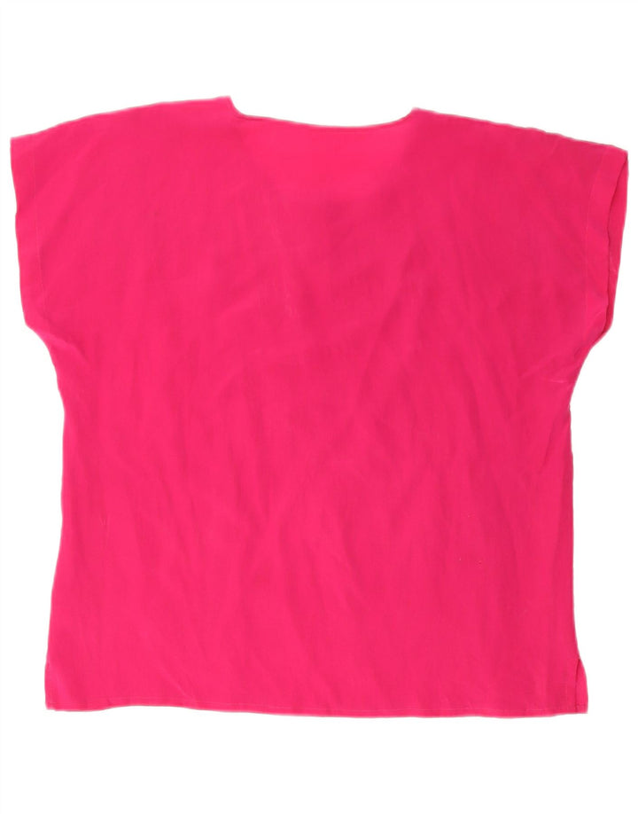 Vintage Damen Bluse Top UK 16 Große rosa Seide