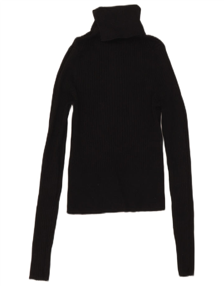 Zara Damen Crop Top Langarm UK 8 Small Schwarze Viskose