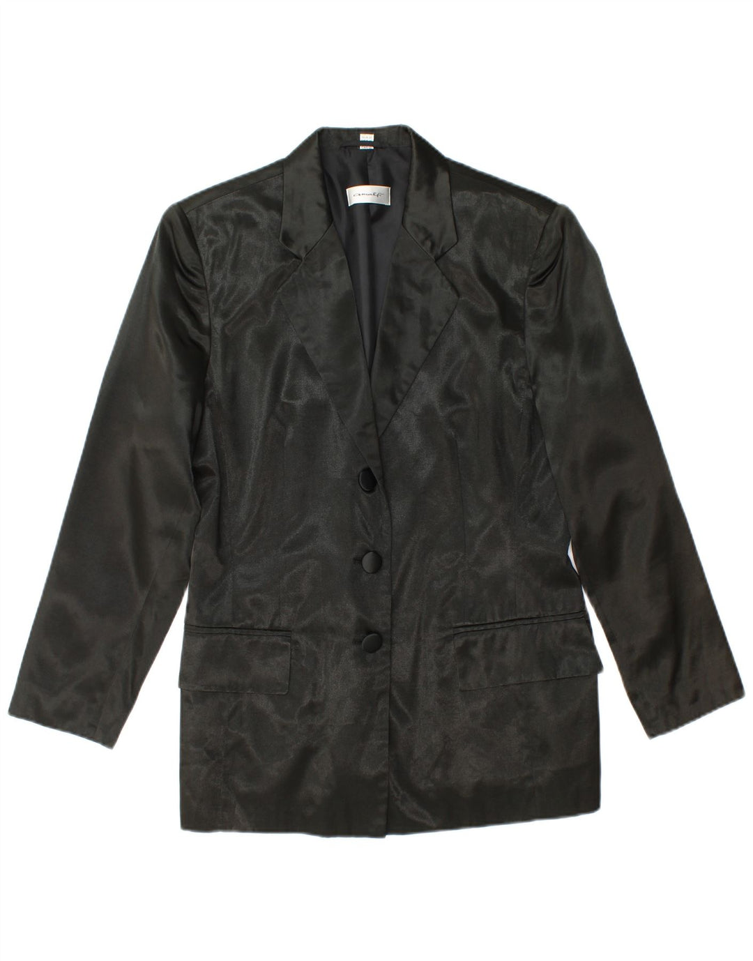 VINTAGE Damen 3-Knopf-Blazerjacke UK 12 Mittelschwarze Viskose