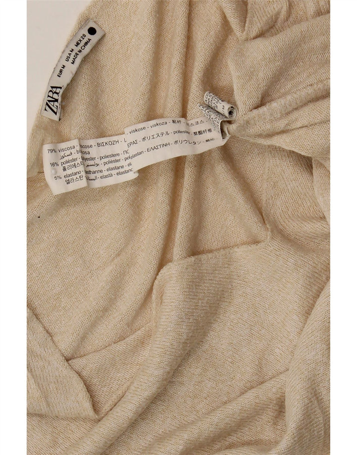 Zara Damen-Pullover mit V-Ausschnitt, UK 12, mittelbeige Viskose
