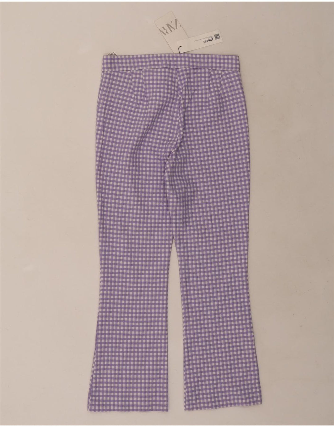 Zara Damen Bootcut-Hose, mittelgroß, W28, L25, lila Gingham