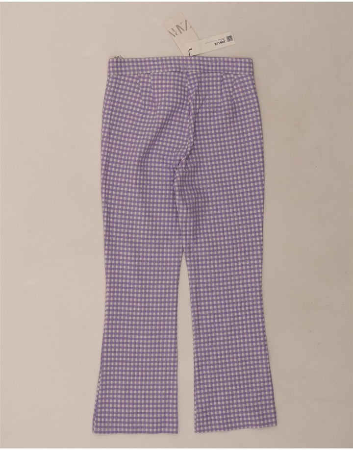 Zara Damen Bootcut-Hose, mittelgroß, W28, L25, lila Gingham