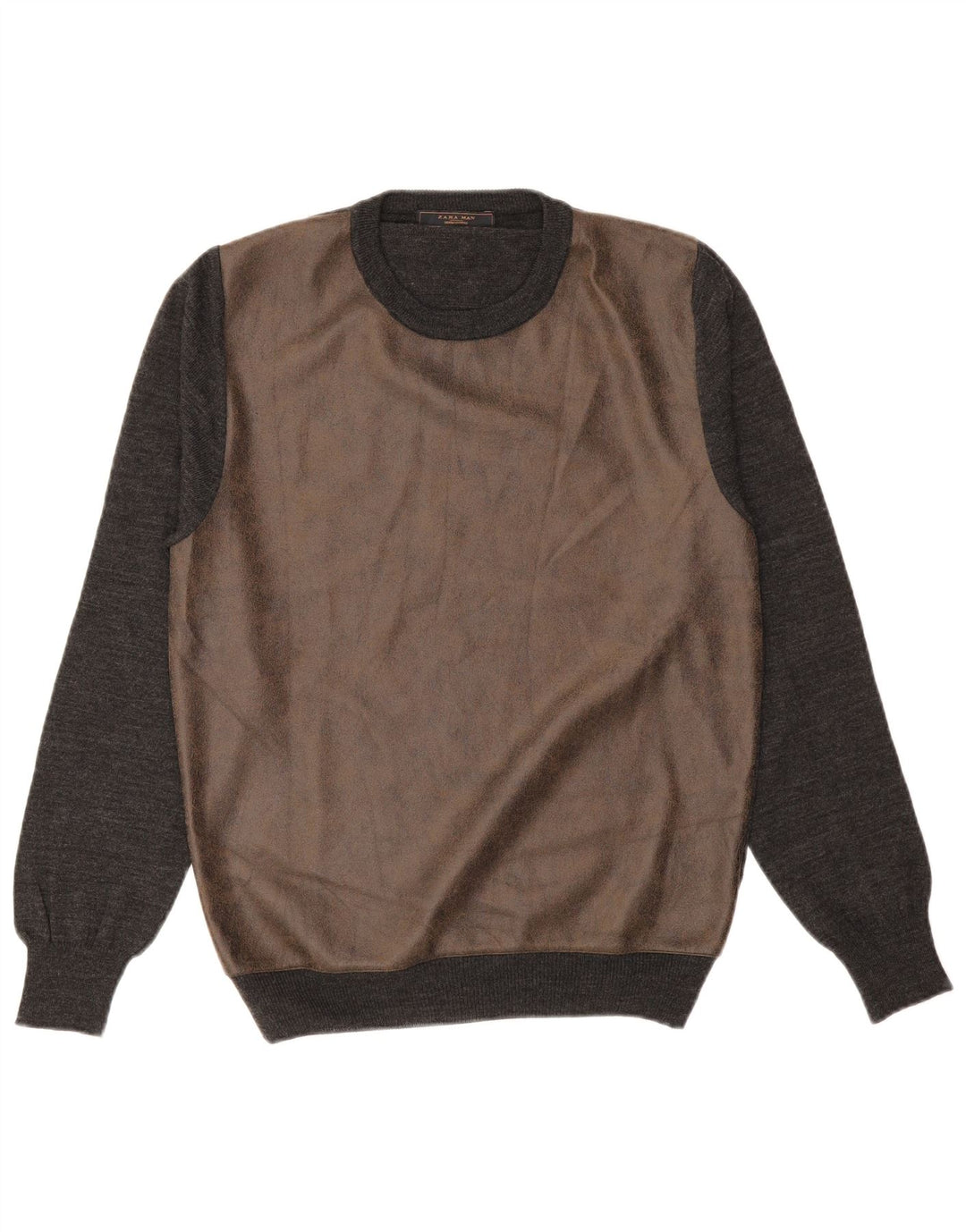 ZARA Herren-Pullover mit Rundhalsausschnitt, groß, Grau, Farbblock-Acryl