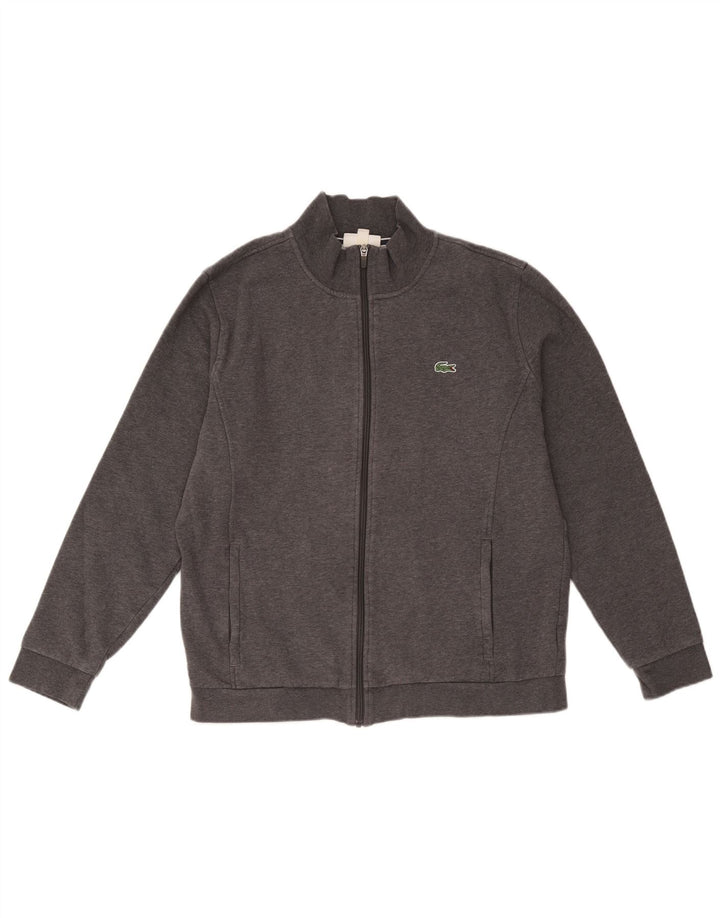 Lacoste Herren-Trainingsanzug, Top-Jacke, Größe 6 XL, graue Baumwolle