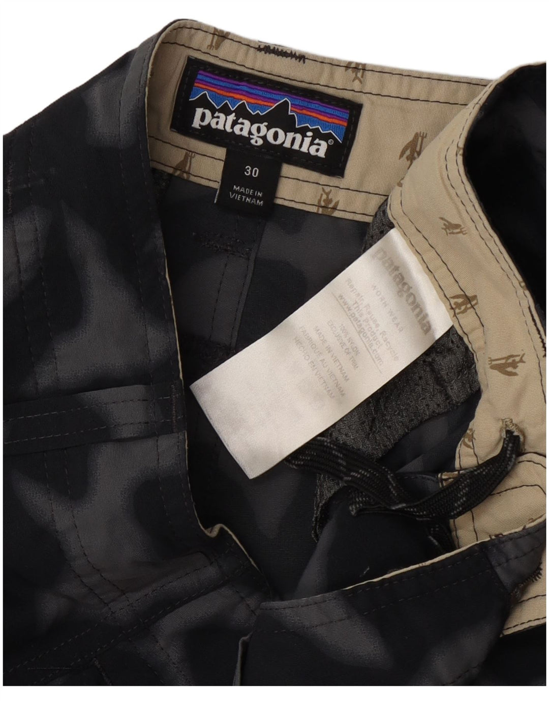 Patagonia Herren Cargo-Shorts W30 Mittelschwarzes Camouflage-Nylon