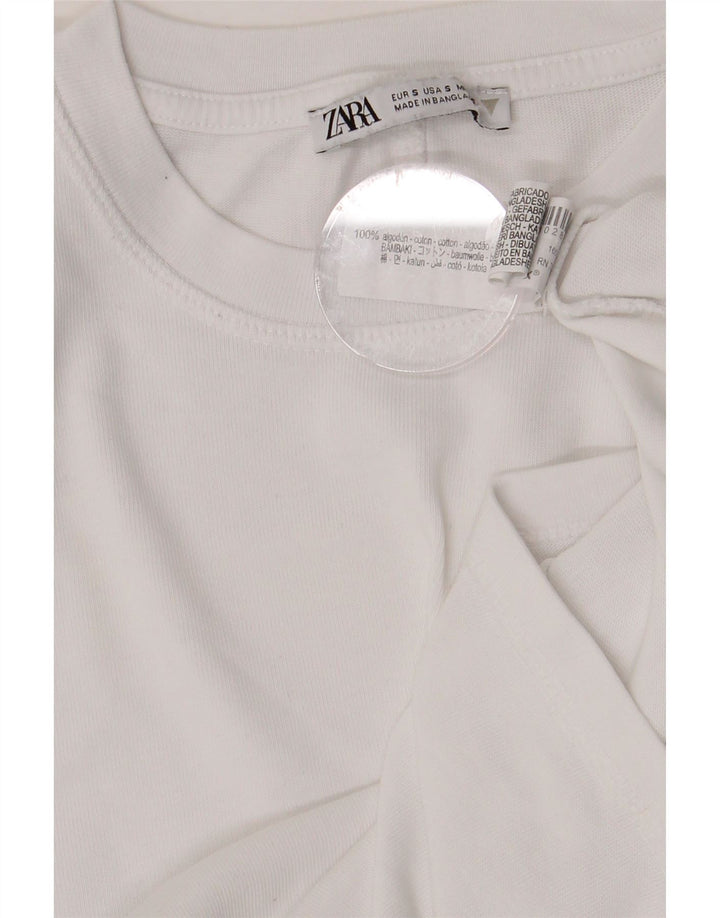 ZARA Damen Übergroßes T-Shirt Top UK 10 Small Weiße Baumwolle