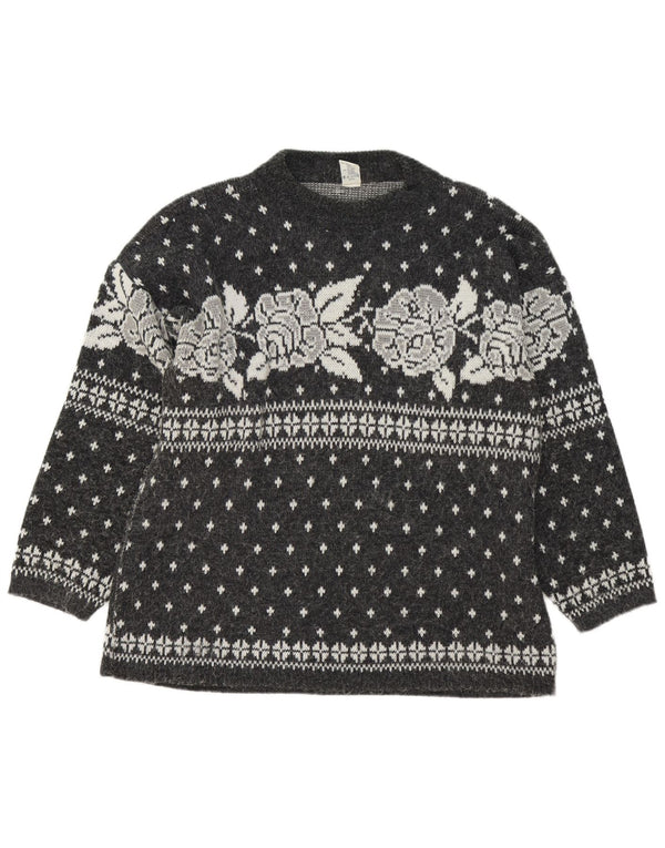 C & A Rollkragenpullover für Damen, UK 18, XL, grau, Blumenmuster, Acryl