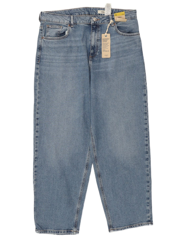 MARKS & SPENCER Damen Barrel High Waist Jeans UK 16 Large W34 L28 Blau