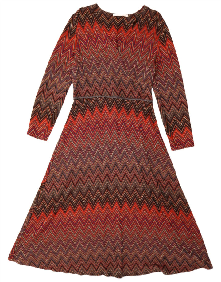 Donatella Damen-Maxikleid mit langen Ärmeln, Größe 44, mittelgroß, mehrfarbig, Chevron