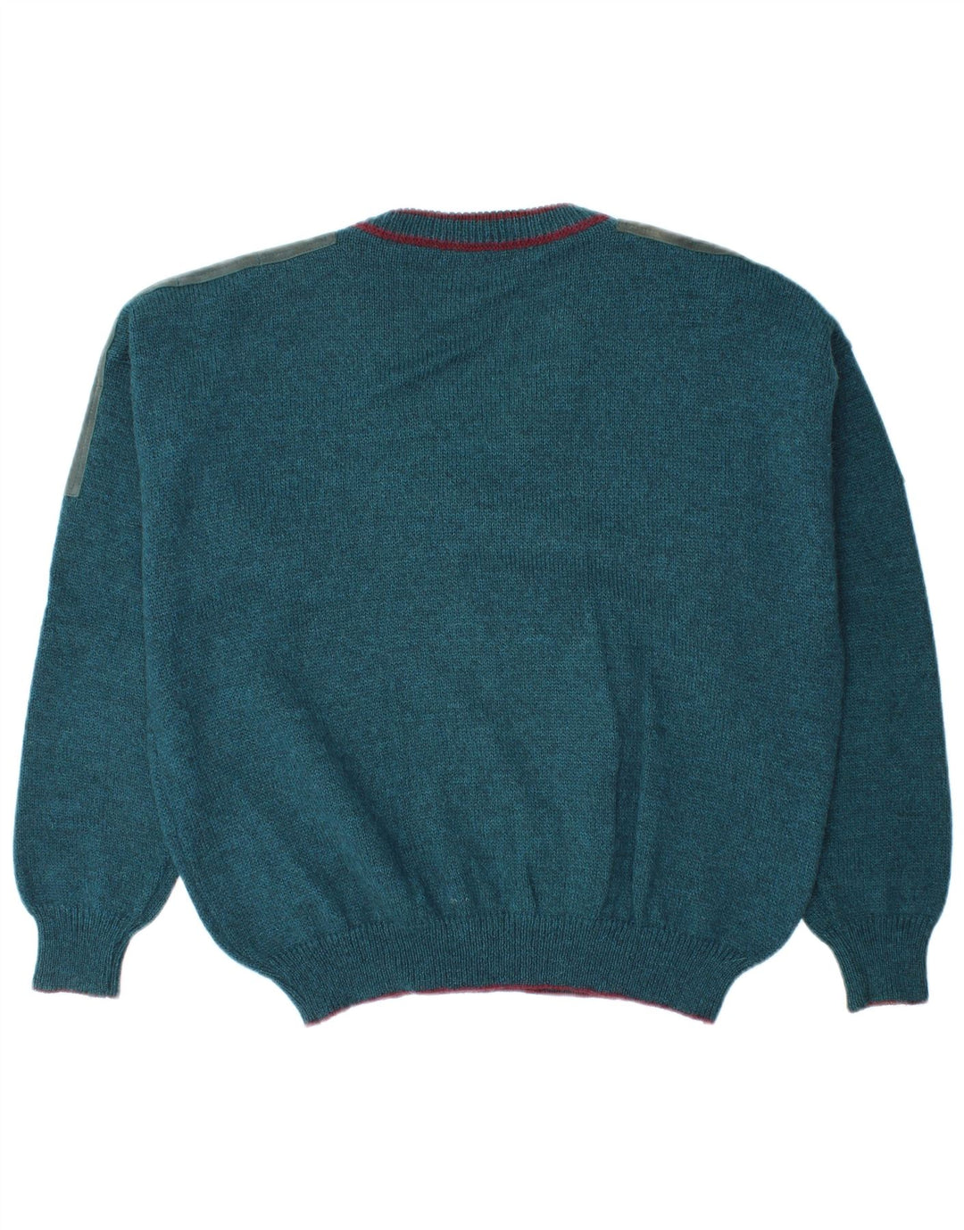 Vintage Herren-Pullover mit V-Ausschnitt, große blaue Colourblock-Wolle