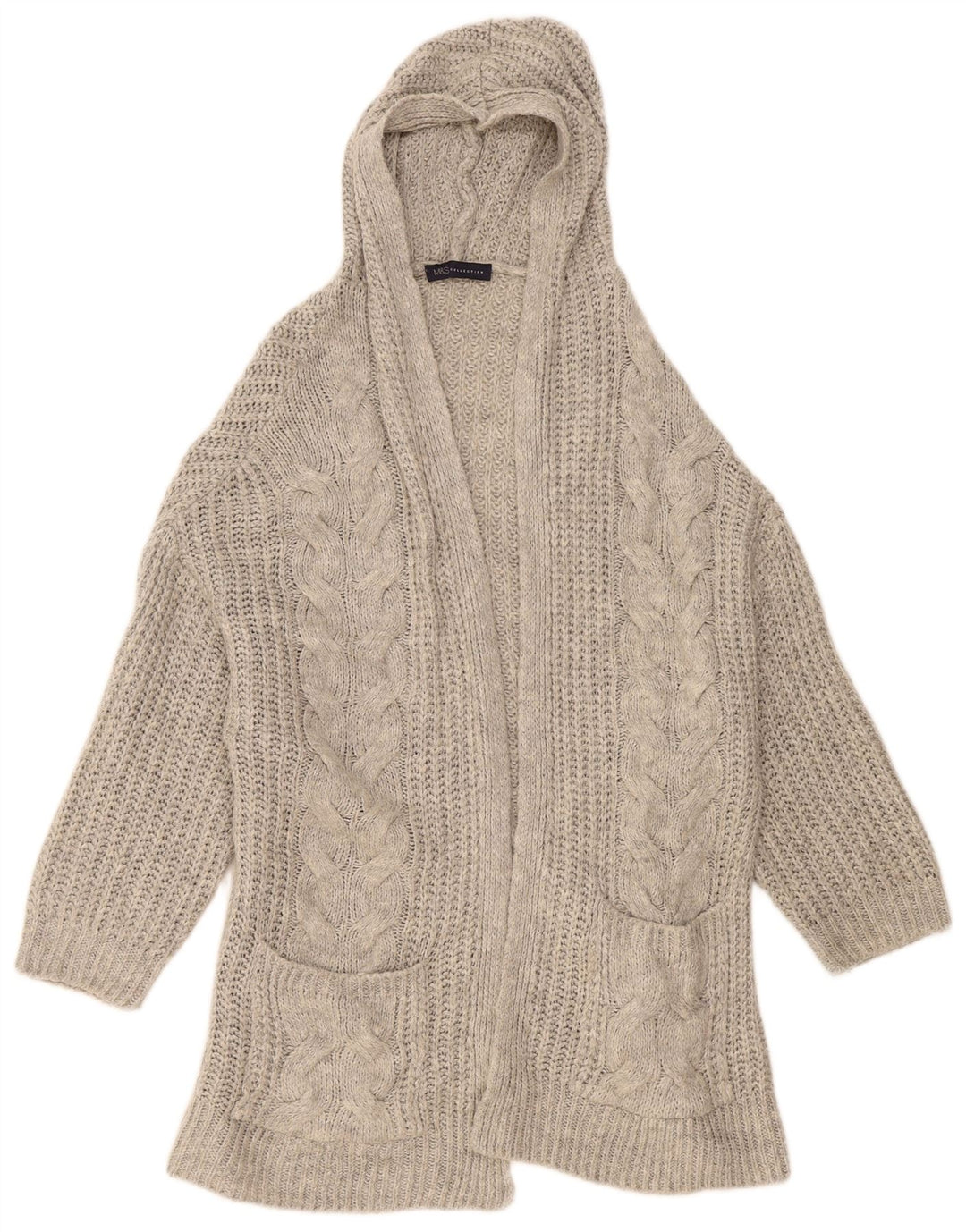 Marks & Spencer Damen-Cardigan mit Kapuze, offen, Gr. 14, Mittelgrau