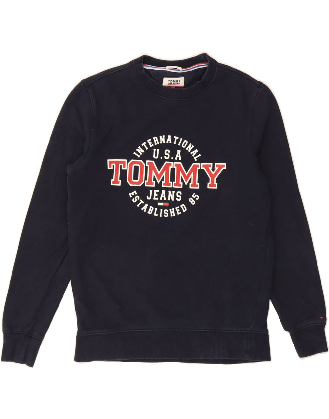 TOMMY HILFIGER Mens Regular Fit Graphic Sweatshirt Jumper Medium Navy Blue Vintage Tommy Hilfiger and Second-Hand Tommy Hilfiger from Messina Hembry 