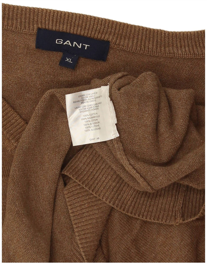 Gant Herren-Pullover mit V-Ausschnitt, XL, braune Baumwolle
