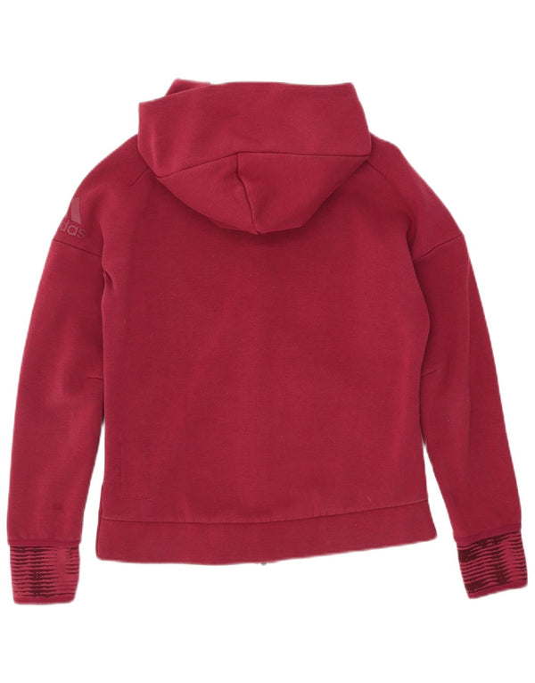 Adidas Damen Zip Hoodie Pullover UK 14 Medium Burgunder Nadelstreifen
