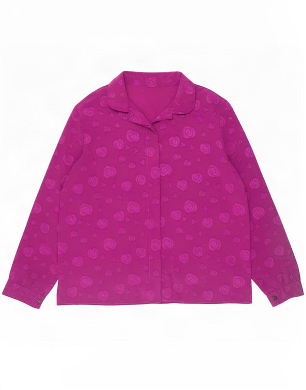 Vintage Womens Shirt Blouse UK 18 XL Purple Floral