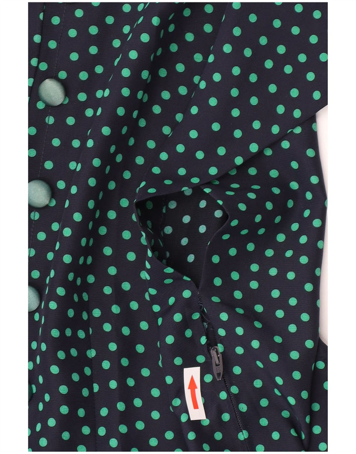 Vintage Damen A-Linie Kleid UK 10 Small Navy Blue Polka Dot