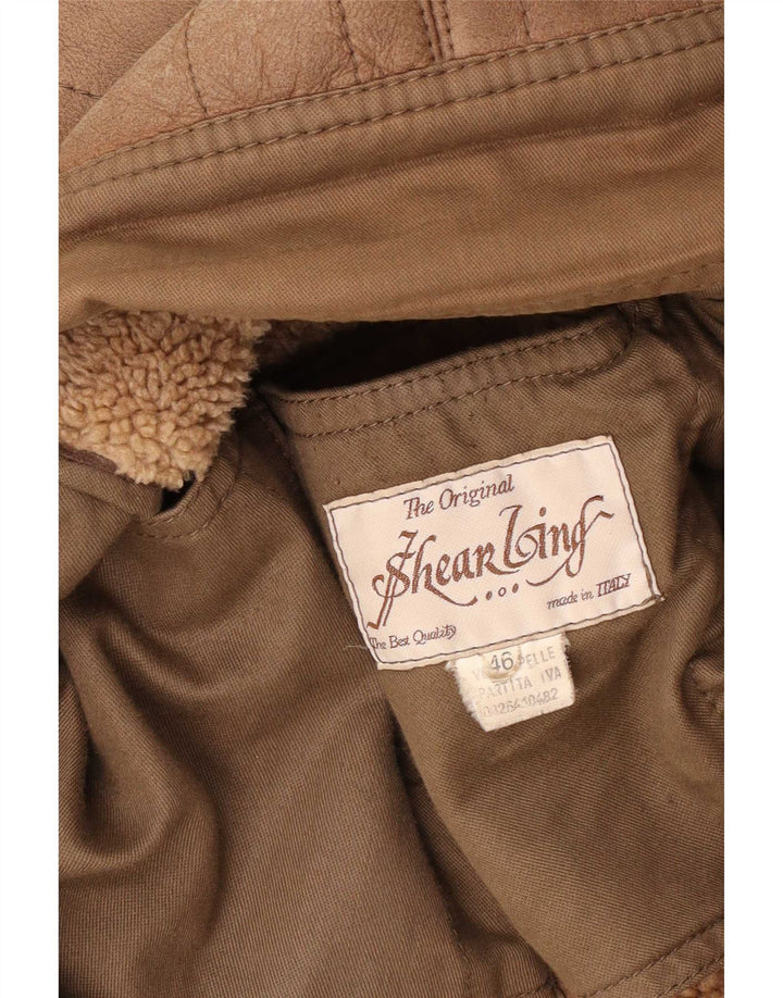 Vintage Damen Sherpa Übergroße Lederjacke IT 46 Large Braun