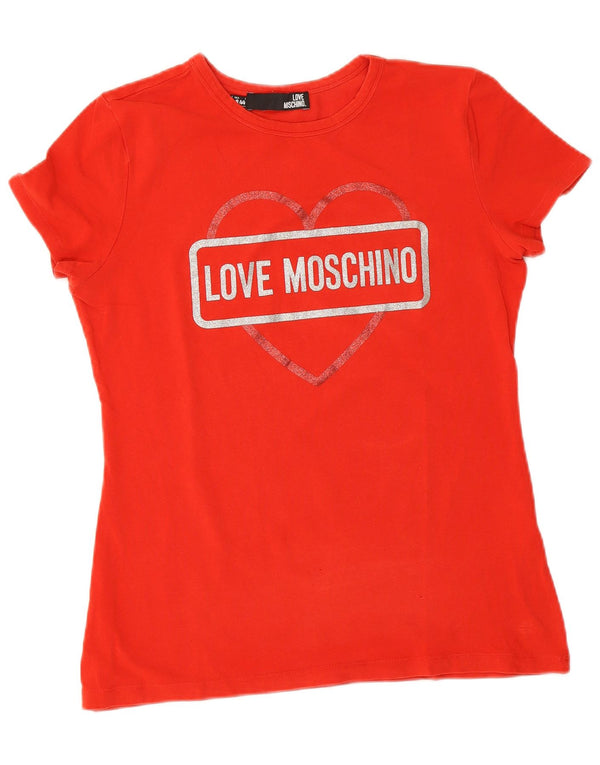 Moschino Womens Graphic T-Shirt Top UK 12 Medium Red Cotton