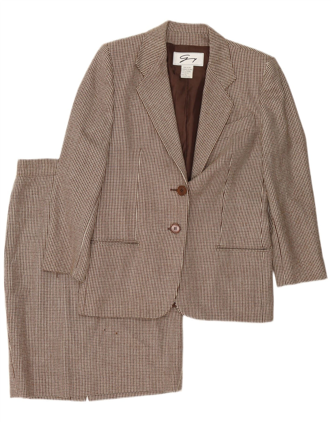 Genny Damen 2-teiliges Rock-Set mit 2 Knöpfen, UK 14, M, W32, brauner Hahnentrittmuster