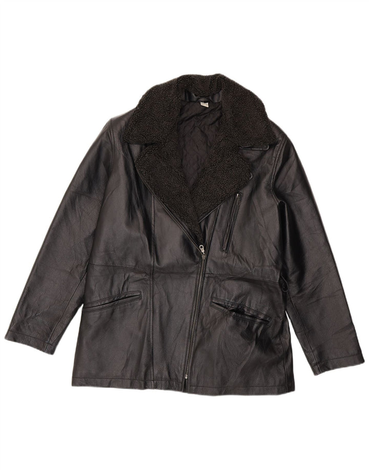 VINTAGE Damen Leder Bikerjacke UK 16 Großes schwarzes Leder