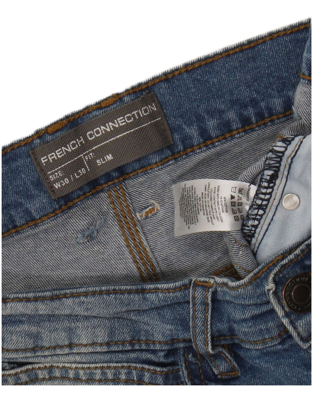 French Connection Slim-Jeans für Herren, W30, L30, blaue Baumwolle