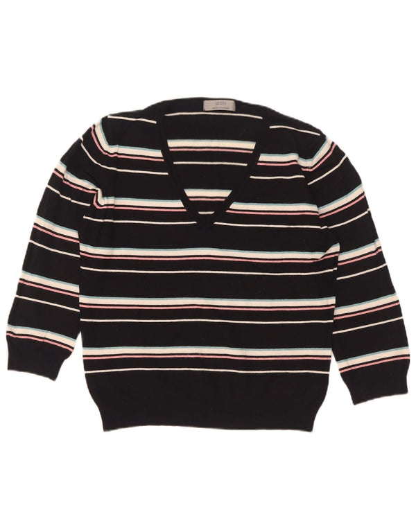 Marks & Spencer Damen-Pullover mit V-Ausschnitt, Gr. 40, Größe L, schwarz gestreift