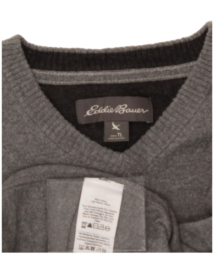 EDDIE BAUER Mens V-Neck Jumper Sweater Large Grey Cotton Vintage Eddie Bauer and Second-Hand Eddie Bauer from Messina Hembry 