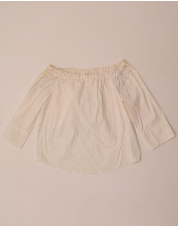 Zara Damen 3/4-Ärmel Crop Off Shoulder Top UK 10 Small Weiße Baumwolle
