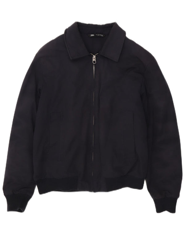 Zara Herren Bomberjacke UK 38 Medium Marineblau Polyester