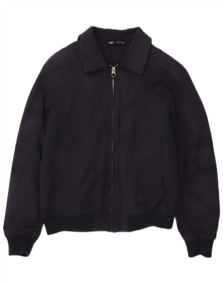 Zara Herren Bomberjacke UK 38 Medium Marineblau Polyester