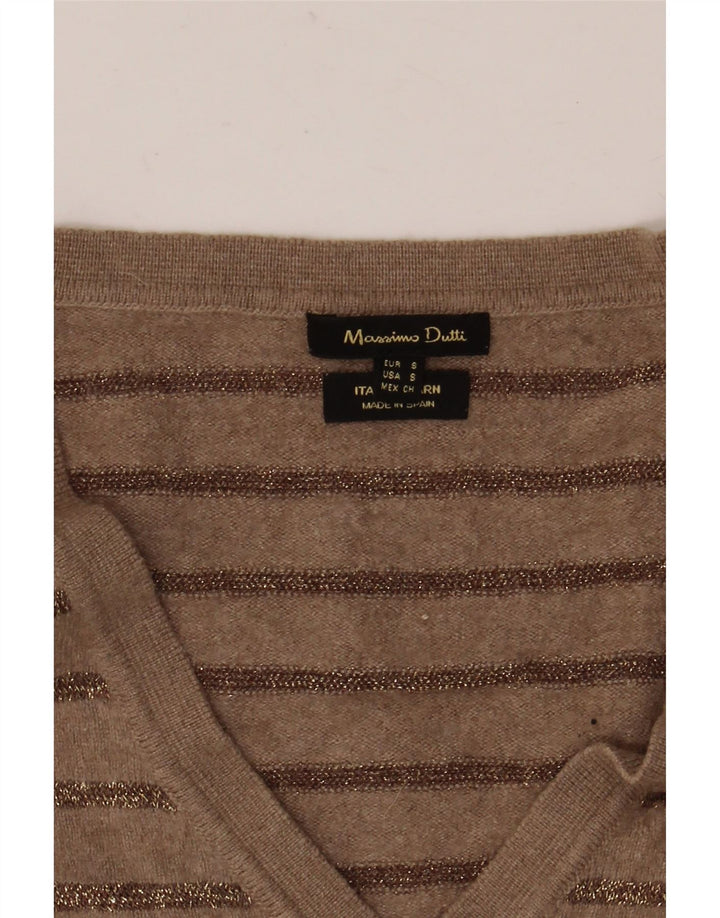 Massimo Dutti Damen-Pullover mit V-Ausschnitt, Gr. 10, klein, braun gestreift