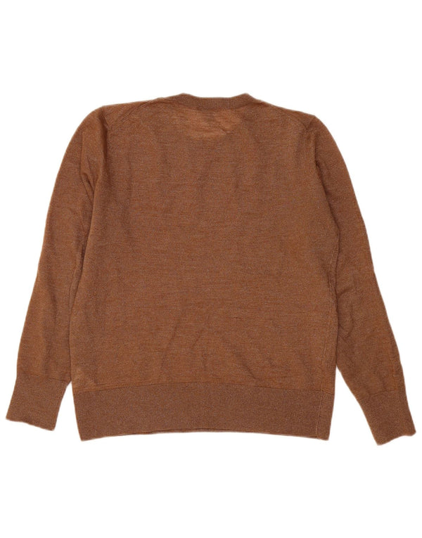 Cos Damen-Pullover mit Rundhalsausschnitt, UK 14, mittelbraun gefleckte Wolle