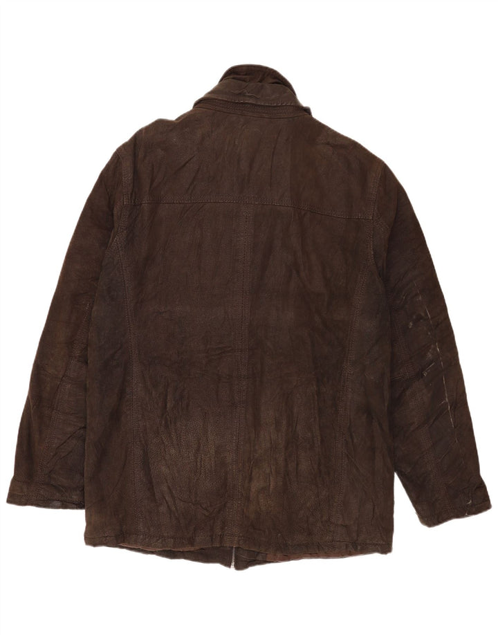 Angelo Litrico Herren Leder-Windbreaker-Mantel UK 42 XL Schwarz Klassisch