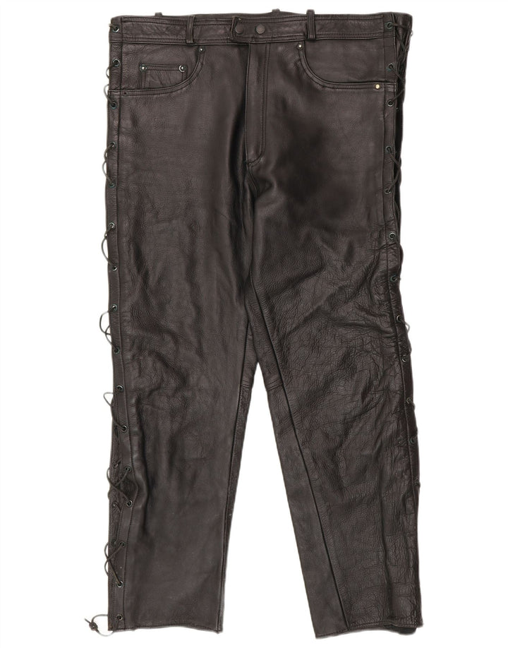 American Eagle Herren Slim Lederhose W36 L30 Schwarzes Leder