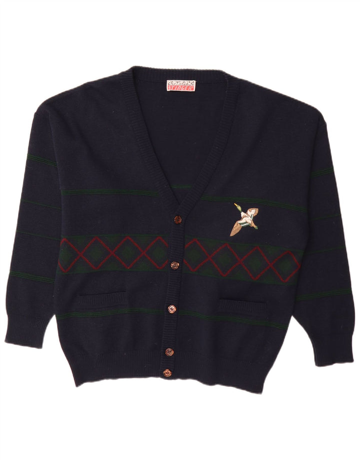 Vintage Herren Cardigan Pullover XL Marineblau Argyle/Diamant