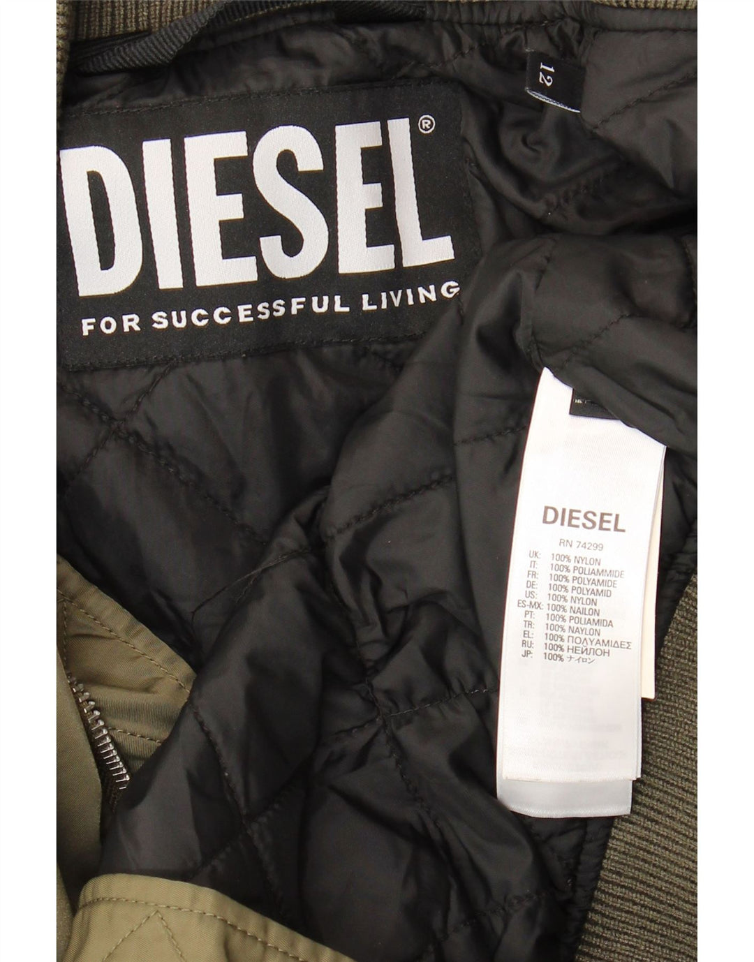 Diesel Damen Bomberjacke UK 12 Medium Khaki Nylon