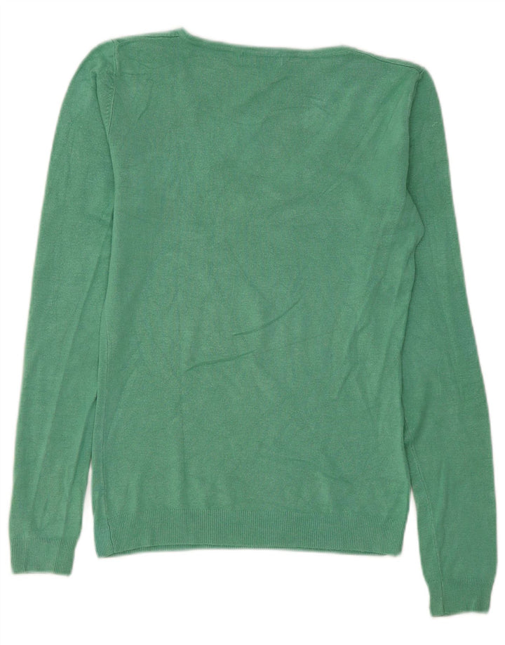 Guess Damen-Pullover mit grafischem V-Ausschnitt, Gr. 12, Mittelgrün