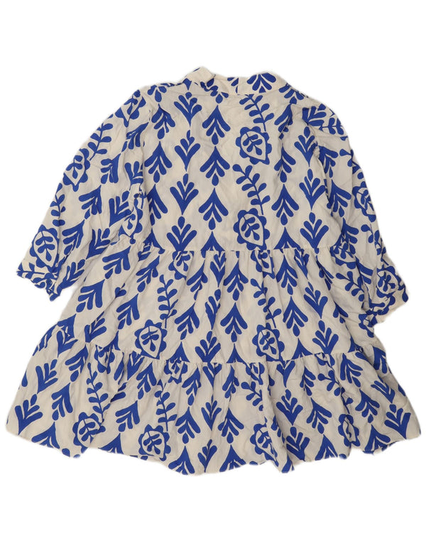 Zara Damen Langarm-Stufenkleid UK 18 XL Weiß geblümte Viskose