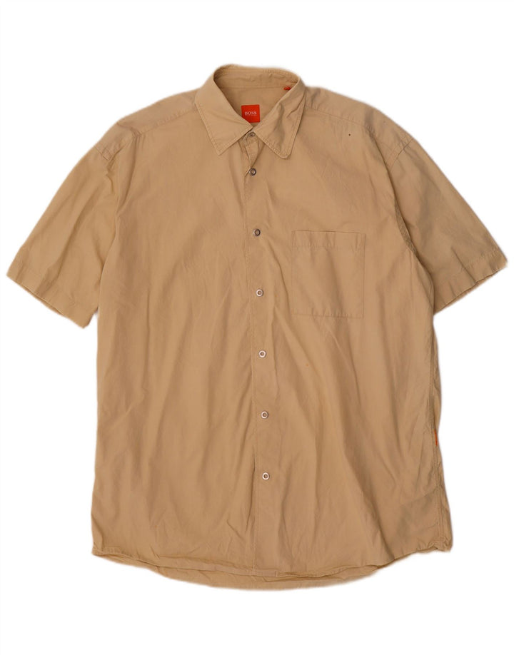 Hugo Boss Herren Kurzarmhemd Mittelbeige Baumwolle