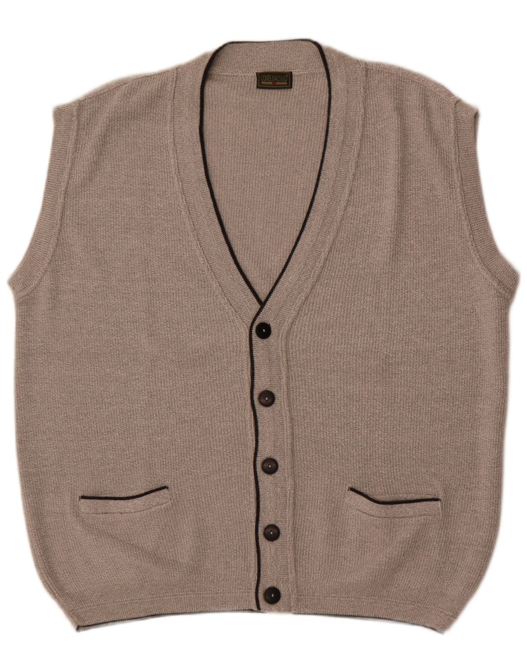 Conte Massimo Ärmelloser Herren-Cardigan-Pullover aus mittelgrauer Baumwolle
