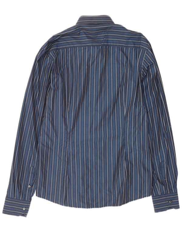 Valentino Herren-Inter-Fit-Hemd, Größe 17 1/2 44 XL, marineblaue Nadelstreifen-Baumwolle