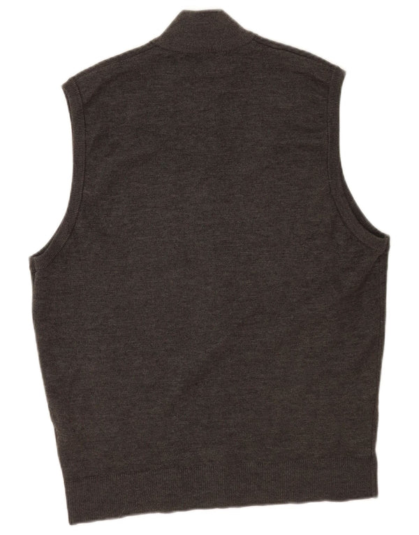 Marks & Spencer Mens Sleeveless Cardigan Sweater Medium Grey Merino Wool