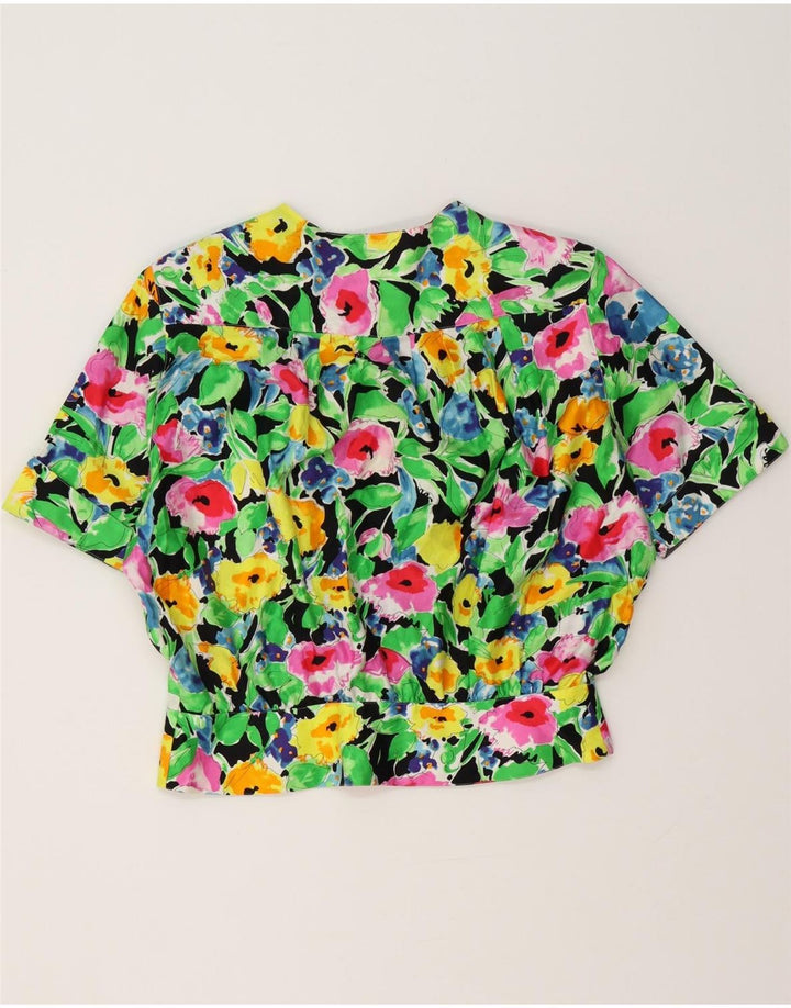 VINTAGE Damen Kurzarm-Hemdbluse IT 46 Großes mehrfarbiges Blumenmuster