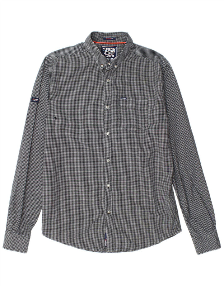 Superdry Herren-Hemd aus mittelblauer Gingham-Baumwolle in Marineblau