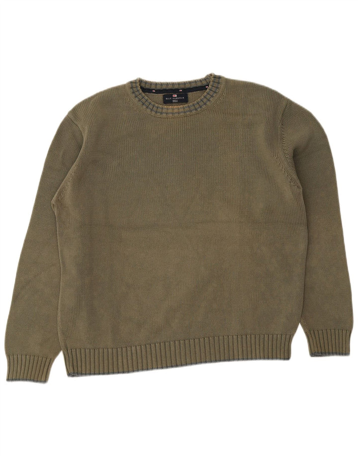 Marks & Spencer Herren-Pullover mit Rundhalsausschnitt, groß, grüne Baumwolle