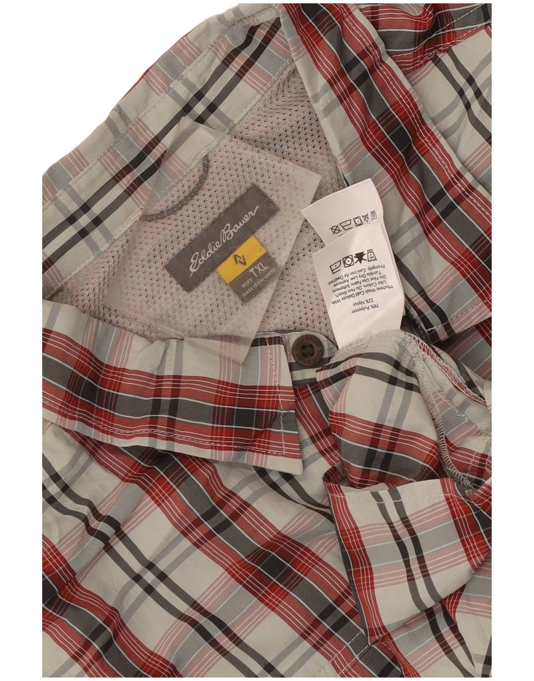 Eddie Bauer Herren-Kurzarmhemd XL, rot kariert, Polyester