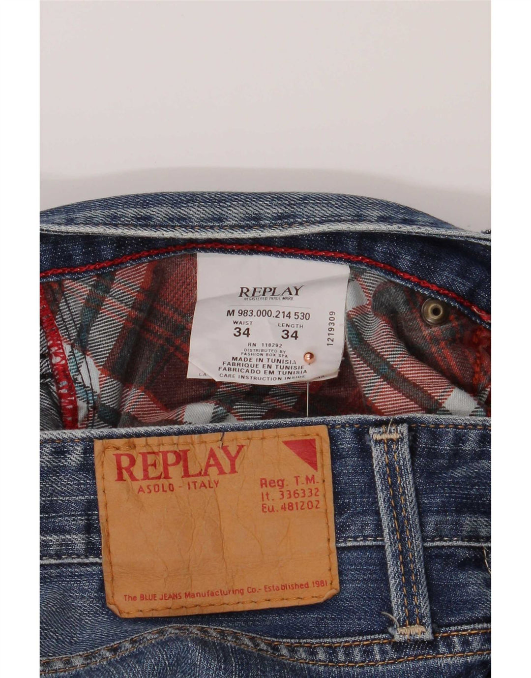 Replay Herren Waitom Straight Jeans W34 L34 Marineblau Baumwolle